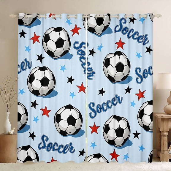 Erosebridal Soccer Gamer Black Out Curtains for Kids Teens,Boys Sport Theme Stars Print Curtains Pack of 2 (42x63 Each),Luxury Bedroom Decor