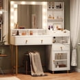thumbnail image 4 of AOGLLATI White Makeup Vanity Desk with Mirror & Lights in 3 Colors Dressing Table with Charging Station & Unique Separation Design, 4 of 13