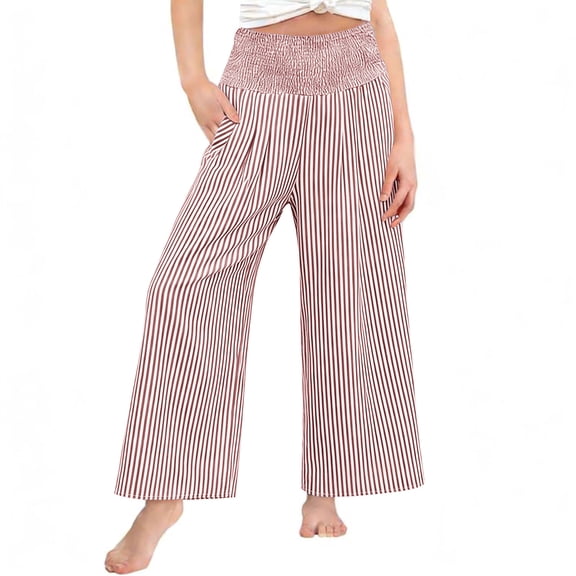 Grblisyd Girls Pants Size 10-12 Kids Striped Casual Elastic High Waist Cotton Linen Trousers with Pockets