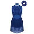 thumbnail image 2 of iixpin Girls Sequins Tassel Hem Dance Leotard Jazz Latin Tap Dance Dress Costumes Sleeveless Fringe Cocktail Dress Royal Blue 12, 2 of 7