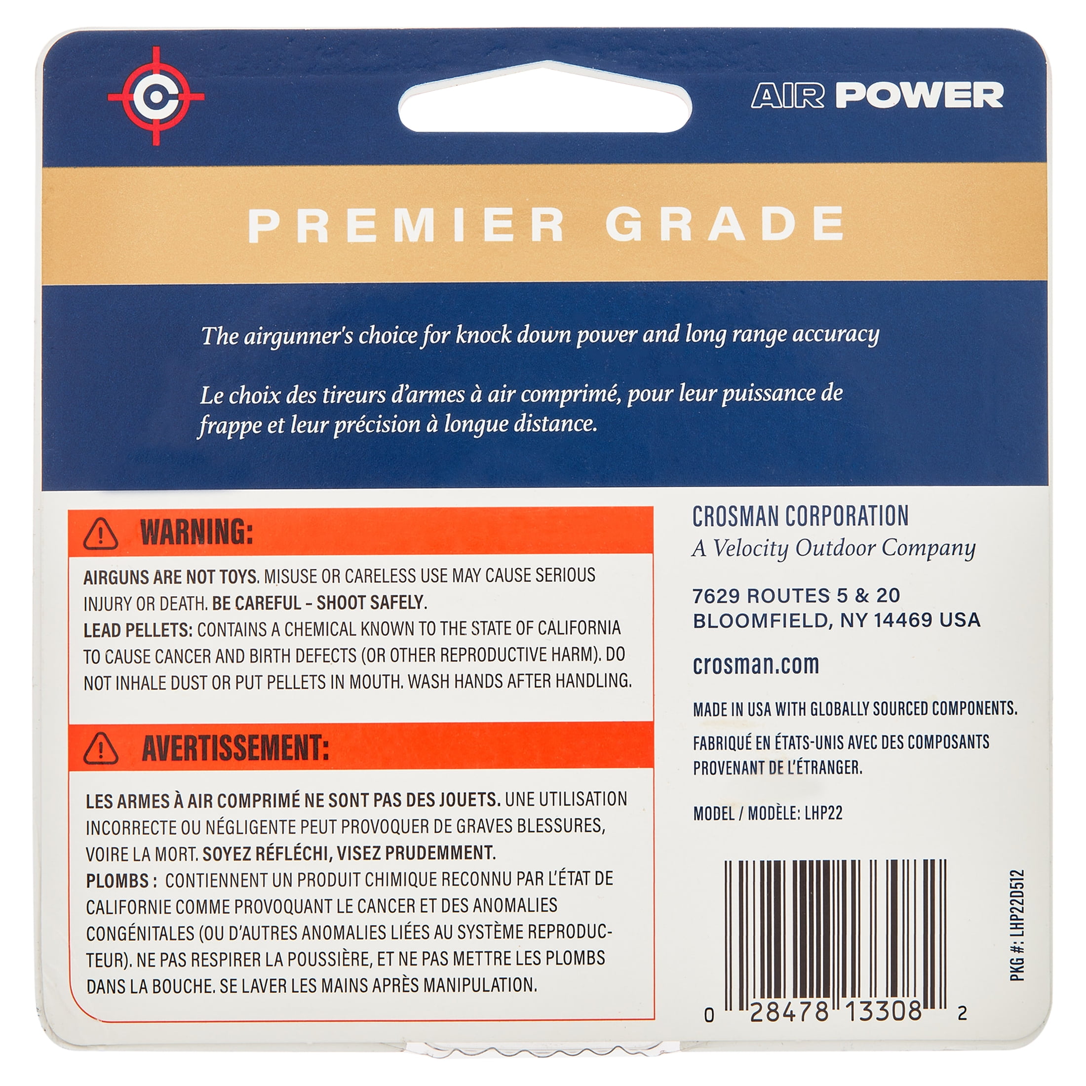 Crosman Premier Hollow Point Pellets, .22 Cal., 14.3 Gr., 500ct, LHP22, Pellet Gun Ammunition, for CO2 Powered or Break Barrel Models
