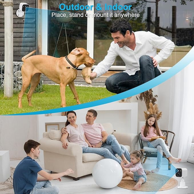 Indoor & outdoor universal security camera, 360° panoramic WiFi home surveillance camera. It supports mobile APP remote control, two-way audio and night vision, ideal for home pet and baby monitoring