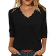 thumbnail image 2 of Babysbule Women's Scalloped V Neck 3/4 Sleeve T Shirt, Casual Loose Solid Blouse for Daily All Season Wear, 2 of 6