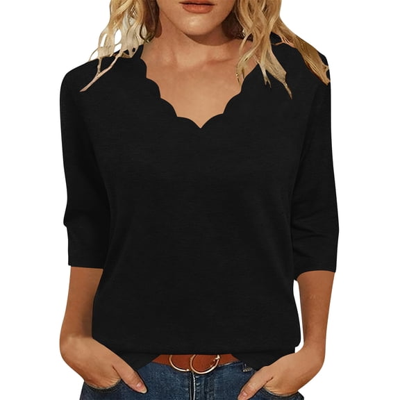 jjayotai Womens Summer Tops 3/4 Sleeve Casual Dressy Shirts V Neck Loose Fitted Blouses Business Work Tops