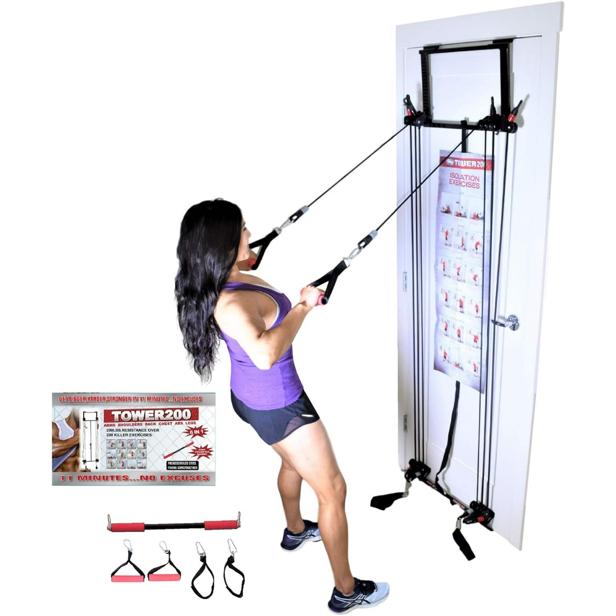 Tower 200 Full Body Exercise Gym with Straight Bar Included,