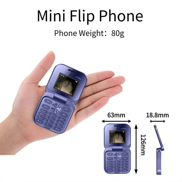 Herunwer Unlocked Mini 2G Flip Cell Phone, Dual SIM Card, Senior-Friendly Large Button Design with External Screen