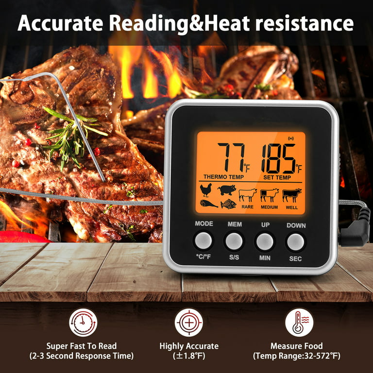 Digital BBQ Thermometer Wireless Kitchen Oven Cooking Grill Smoker