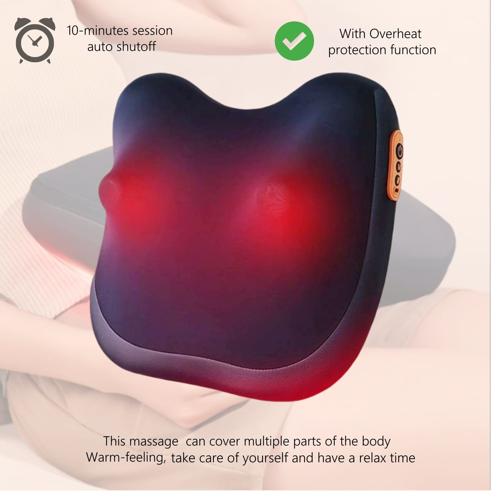 Xummero Shiatsu Back and Neck Massager with Heat - Cordless Rechargeable 3D Kneading Deep Tissue Massage Pillow for Chair, Car, Muscle Pain Relief - Black