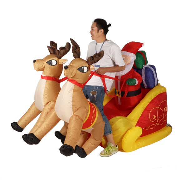 7.2FT Christmas Inflatables on Sleigh with 2 Reindeers, Christmas Blow Up Yard Decorations with LED Lights Waterproof Christmas Inflatables Outdoor Decorations