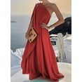 thumbnail image 4 of Boho Long Dress Elegant One Shoulder Loose Party Dress Women Off Shoulder Summer Fashion Button Solid Beach Maxi Dress, 4 of 5