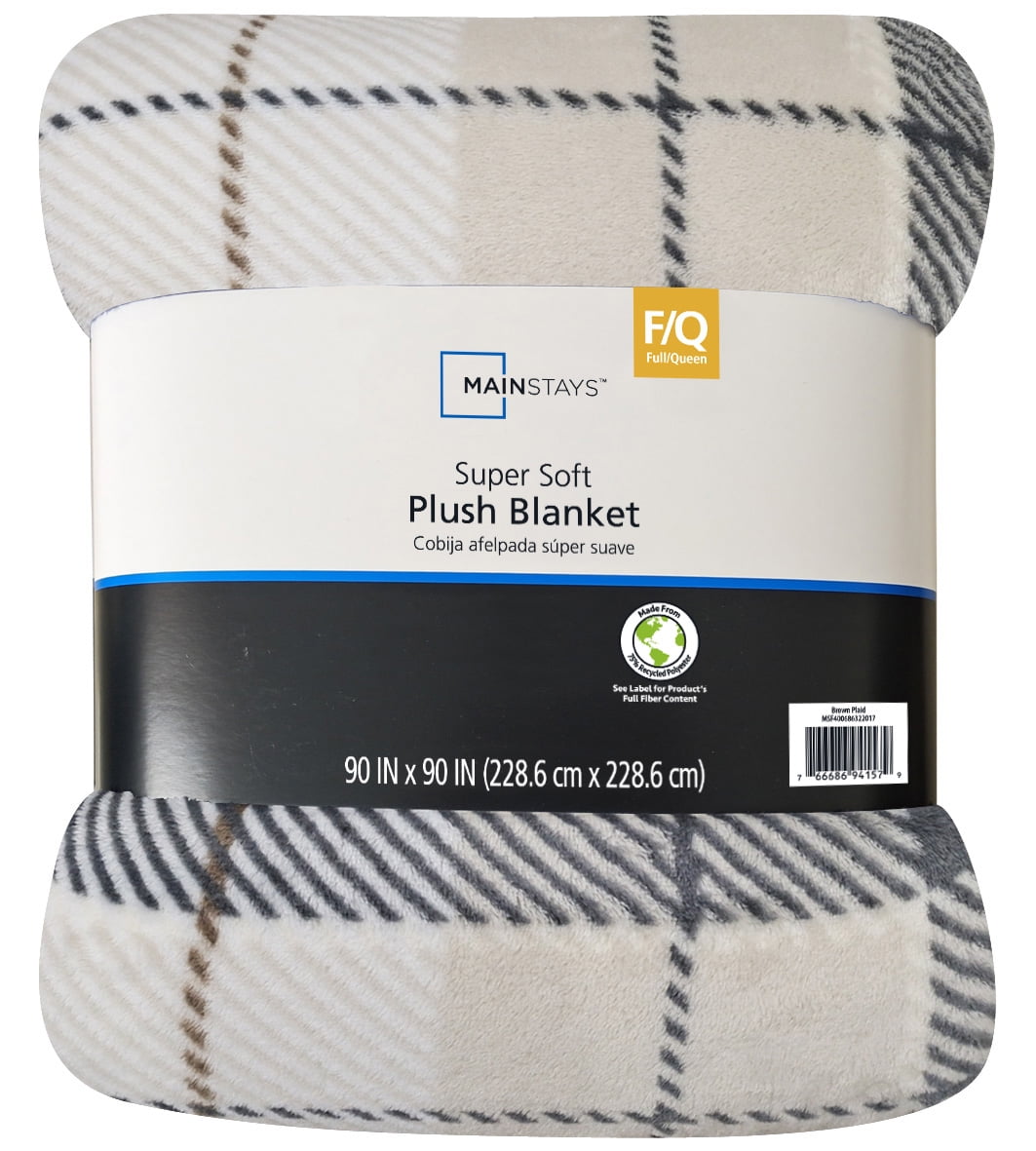 Mainstays Super Soft Plush Blanket, Brown Plaid, Full/Queen, Adult/Teen