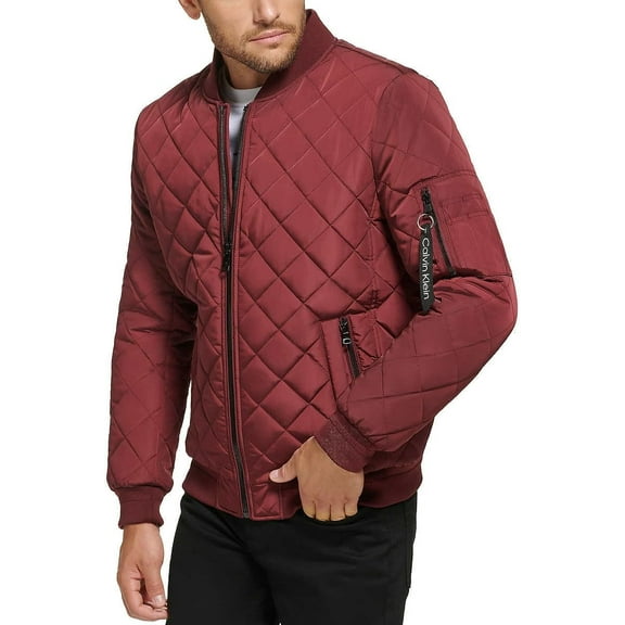 Calvin Klein Men's Ribbed Collar Quilted Bomber Jacket (Red, XX-Large)