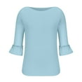 thumbnail image 5 of Riforla Womens O Neck T Shirts Casual Puff Sleeve Loose Dressy Blouses Summer Tops T-shirts for Women Light Blue XL, 5 of 6