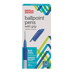 Fiber Barrel Home Depot Office Depot Grip Ballpoint Pens, Medium Point, 1.0 mm, White Barrel, Blue Ink, Pack Of 12, 19002 ()