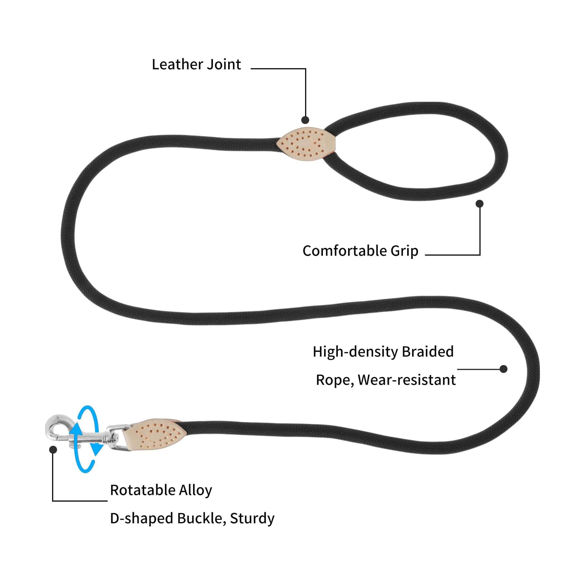 Unique Bargains Dog Leash Rope Training Rope Black 0.59"