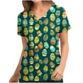 thumbnail image 2 of BVOFAR Easter Scrub Tops for Women Cute Eggs Print Tops Casual V Neck Stretchy Scrubs Short Sleeve Nurse Uniforms with Pockets, 2 of 4