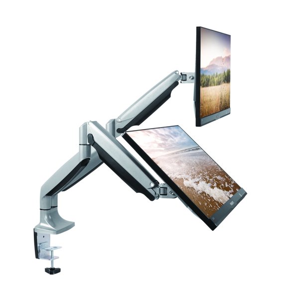 TechOrbits Universal Desk Mount for Dual Monitor - Fits Two 13-30" Monitors with Swivel & Clamp