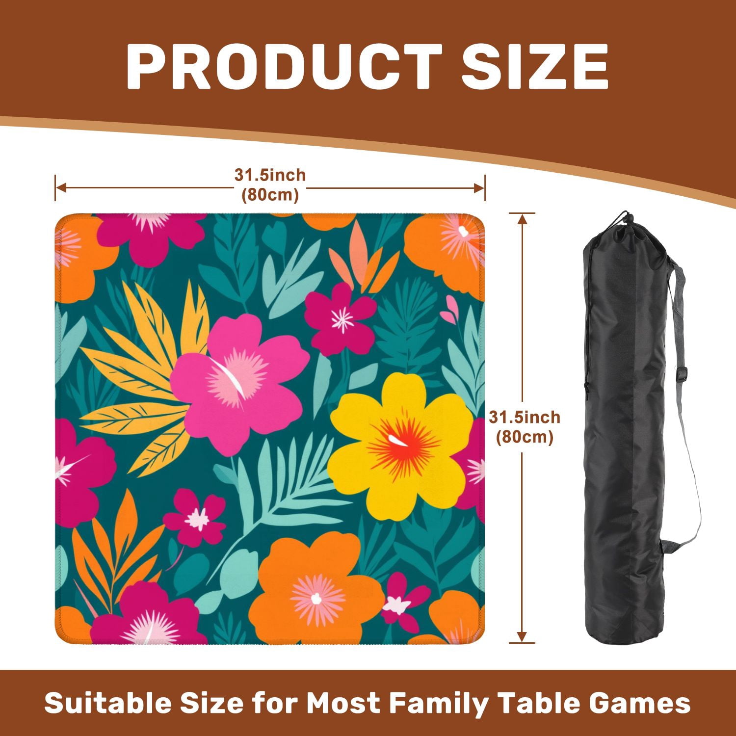Mahjong Mat 31.5" x 31.5" Colorful hibiscus flower tropical leaf seamless design for summer Non-Slip Noise Reduction American Mahjong Tiles Table Cover for Dominoes Poker Card Board Games Gift