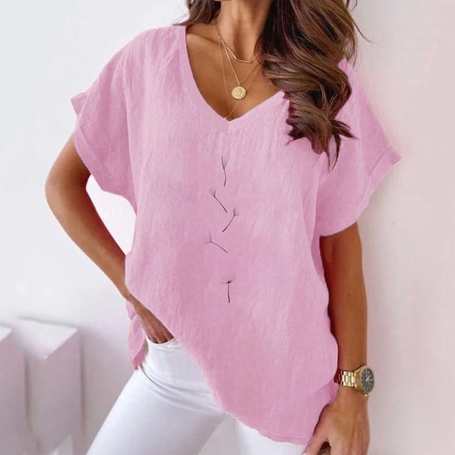 Fiudx Ofertas Flash Artículos En Oferta Camiseta de Manga Corta con Cuello En V y Estampado Informal para Mujer