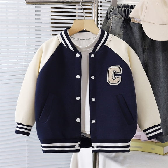 Toddler Jacket for Girls Button Letter Embroidery Baseball Jacket Boys Lightweight Jacket Winter Jackets Girls' Outerwear Jackets & Coats 2-3 Years