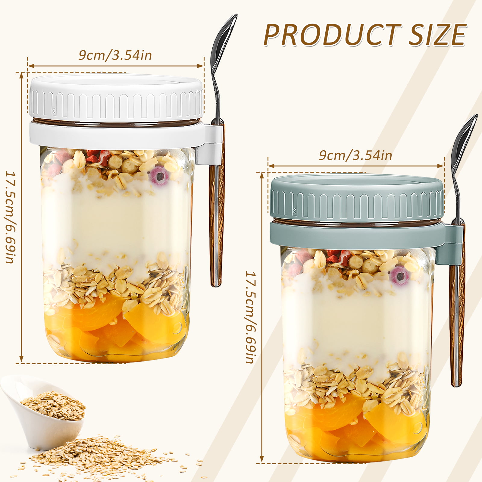 20oz Overnight Oats Containers with Lids and Spoons, On The Go Cereal  Yogurt Cups，Leak-proof Reusable Plastic Milk Jar for Cereal, Oatmeal,  Smoothie, Vegetable and fruit Salad Storage Snack Bowl （Green） - Yahoo
