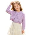 thumbnail image 2 of Dlentnea Girls Cardigan Sweater Kids Knit Cover up Button Cropped Tops Hollow out Long Sleeve Cardigans, 2 of 8