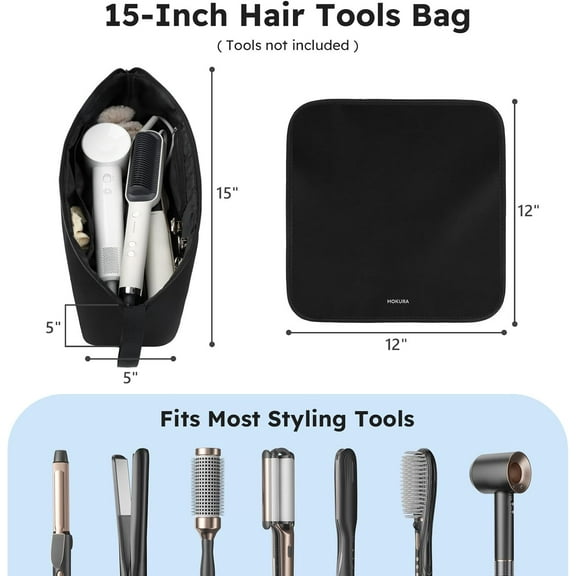 MOKURA Hot Hair Tools Travel Bag with Heat Resistant Mat, Portable Organizer Case for Curling Iron, Flat Iron, Hair Dryer, Black
