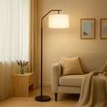 thumbnail image 2 of Mainstays 62" Black Metal Angled Downbridge Floor Lamp with Linen Shade, 2 of 8