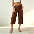 thumbnail image 5 of Women's Cotton Blend High Waisted Wide Leg Capri Pants,Casual Cropped Trousers with Pockets for Summer Wear,Brown,Women's Capri XL, 5 of 7