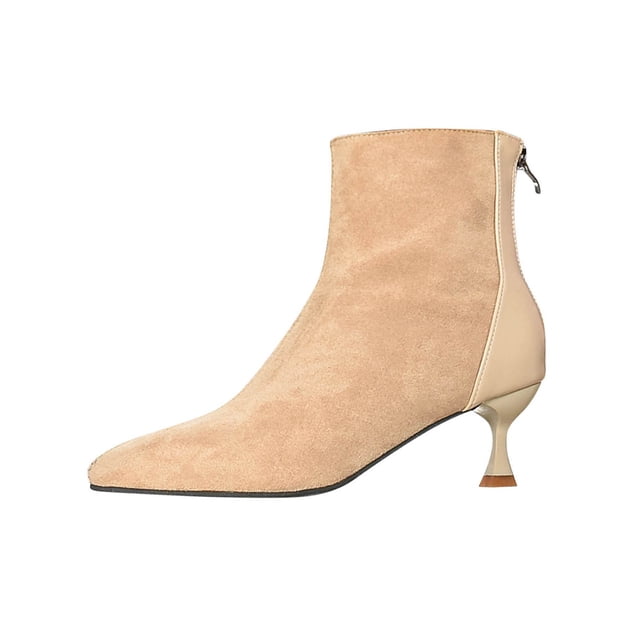 Womens Winter Boots, Fashionable Casual, Pointed Toe, Solid Color, Back Zipper, Low Heel Ankle Boots