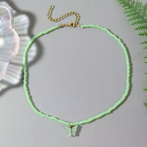 GKNET Boho Colorful Beads Butterfly Pearl Pendant Necklace Choker Womens Delicate Jewelry Gift-1-Green