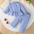 thumbnail image 7 of Staki Girls Fall Outfits Long Sleeve Button Up Shirt Tops Plaid Linen Pants Toddler Girl Clothes Gingham Outfit(Blue,18-24 Months), 7 of 7