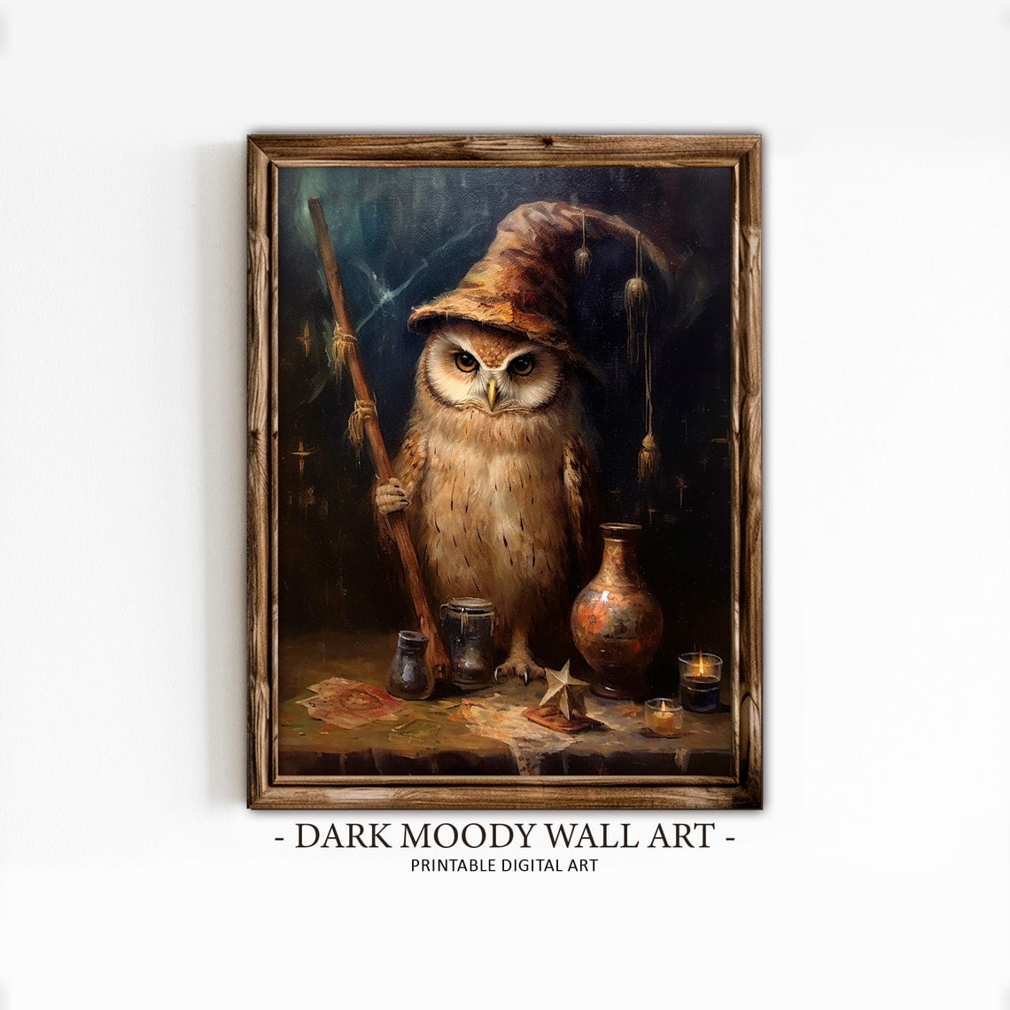 Witch Owl Halloween Wall Art Print Dark Academia Gothic Cottagecore Hat Seasonal Living Room And Home Decor