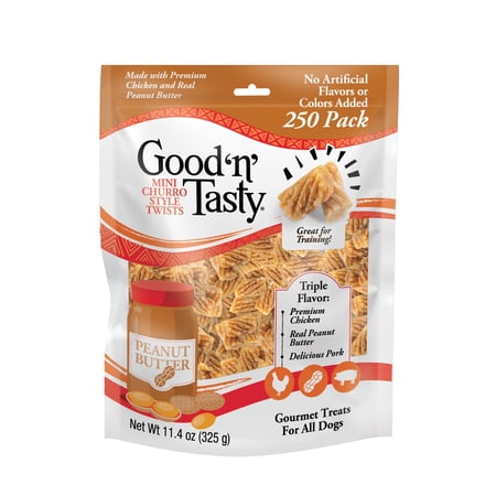 Good ‘n’ Tasty Triple Flavor Mini Churro Style Twists, Gourmet Dog Treats Made with Chicken and Peanut Butter, 250 Count