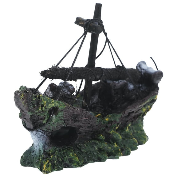 Mersess 1Pc Aquarium Shipwreck Decor Lifelike Pirate Sunken Ship Ornament Tank Fish Cave