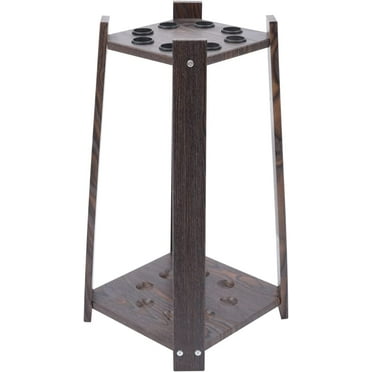 Flkoendmall Pool Wooden 8-Hole Billiard Square Structure Cue Rack Storage Stand Multifunctional Pool Stick Stand for Fishing Rod Golf Club Brown