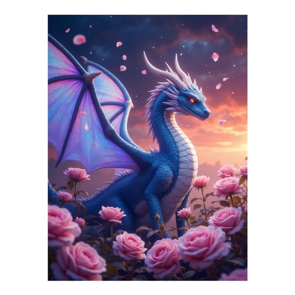 Diamond Art Kit for Adults, Dragon Among Pink Roses Diamond Painting for Adults Beginners, DIY Diamond Art Painting Kits, 5D Diamond Painting Crafts for Home Decor 12x16 Frameless