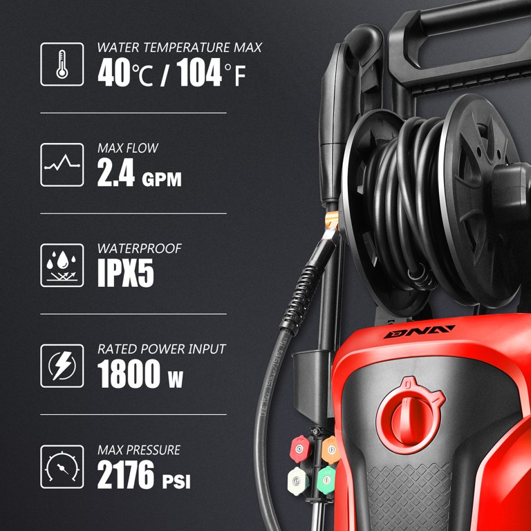 DNA MOTORING TOOLS-00232 Up to 2176 PSI Pressure 2.4 GPM Max Flow Electric Pressure Washer DNA MOTORING TOOLS-00232 Up to 2176 PSI Pressure 2.4 GPM Max Flow Electric Pressure Washer