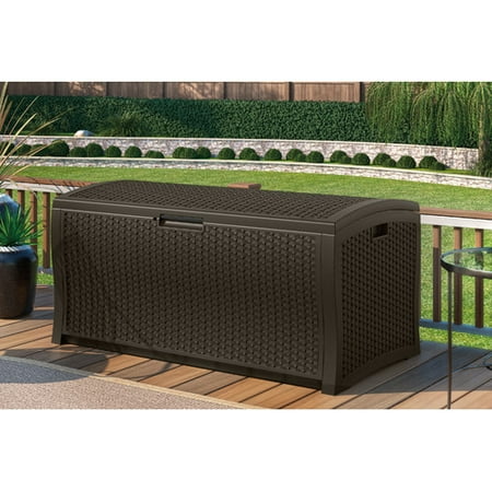 Suncast 122 Gallon Java Resin Wicker Deck Box DBW9935