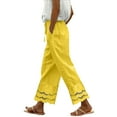 thumbnail image 2 of Yellow Linen Pants Women Summer 2025 New Women's Casual Loose Fitting Waist and Ankle Patchwork Lace Cotton and Linen Pants, 2 of 5