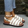 thumbnail image 5 of LOVZFMLL Women's Flat Sandals Fashion Leather Open Toe Summer Shoes for Casual Outdoor Walking Travel Beach Vacation White 9.5, 5 of 8