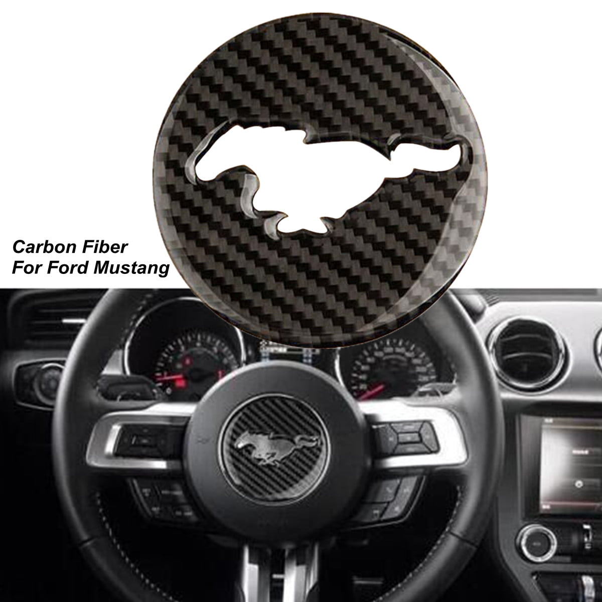 3x Carbon Fiber Interior Steering Wheel Cover Trim for Ford Mustang 2015-2017