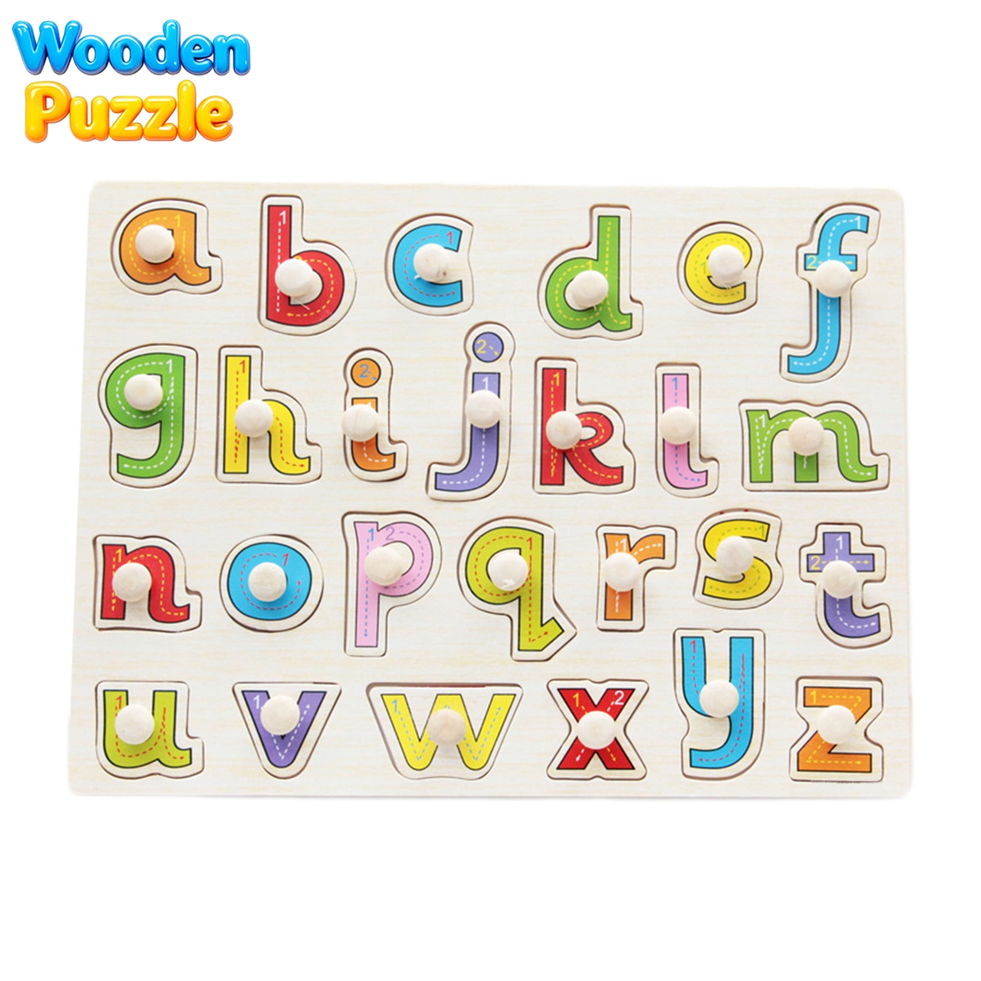 Wooden Alphabet Peg Puzzle Boards for Toddlers Age 3+ Montessori Preschool Educational Toys ABC Letter Shape Cognition Game Fine Motor Screen-Free Christmas Stocking Stuffer Gift for Boys Girls