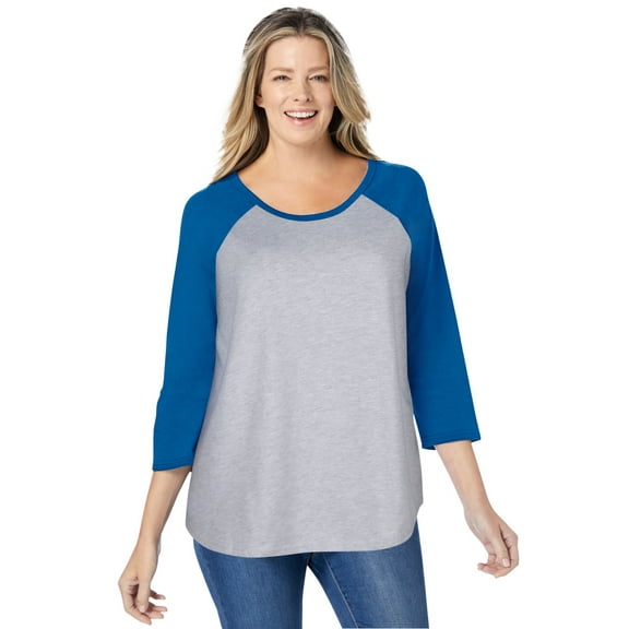 Woman Within Plus Size Three-Quarter Sleeve Baseball Tee