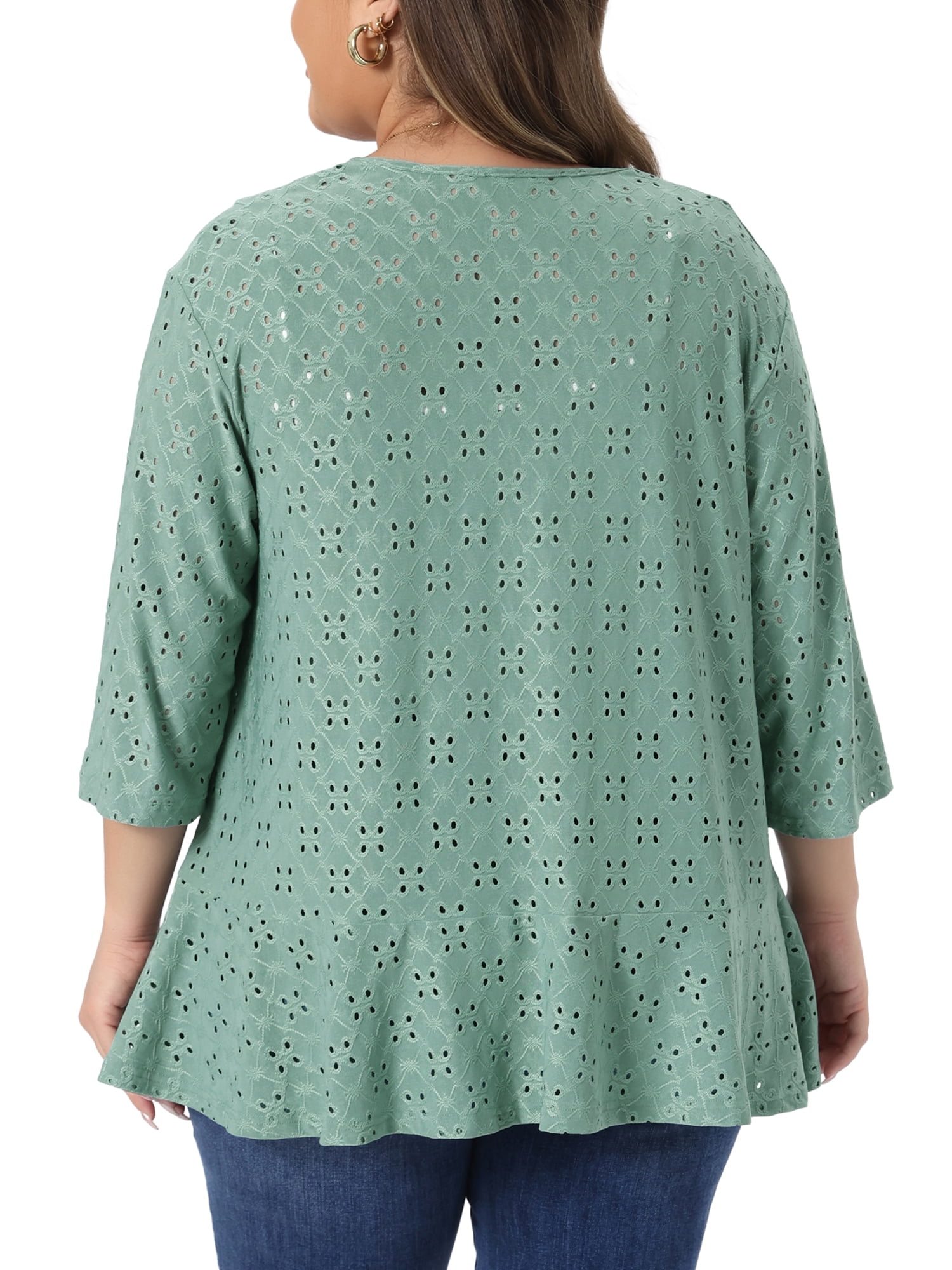 DARING DIVA Women's Plus Open Front 3/4 Sleeve Draped Ruffle Cover Up 3X Green