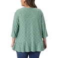 thumbnail image 3 of Agnes Orinda Women's Plus Size Cardigans Ruffle Open Front 3/4 Sleeve Eyelet Netted Knit Casual Cover Up 2X Green, 3 of 5