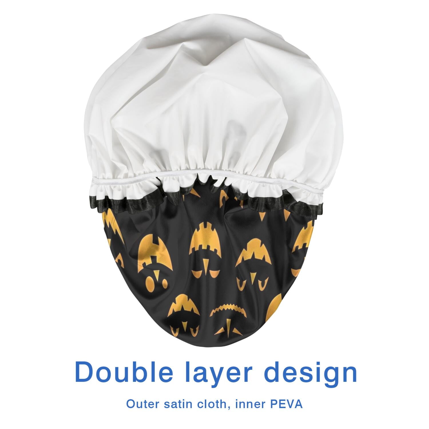 Shower Caps,Black Halloween Pumpkin Faces Waterproof Shower Cap for Women 4 Pieces,Double Reusable Hair Cover for Shower PEVA Elastic Stretch Hem