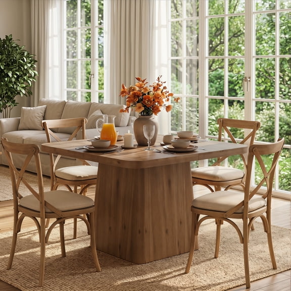 Finmind Dining Table for 2-4 People, Solid Wood Square Modern Kitchen Table with Pedestal Base
