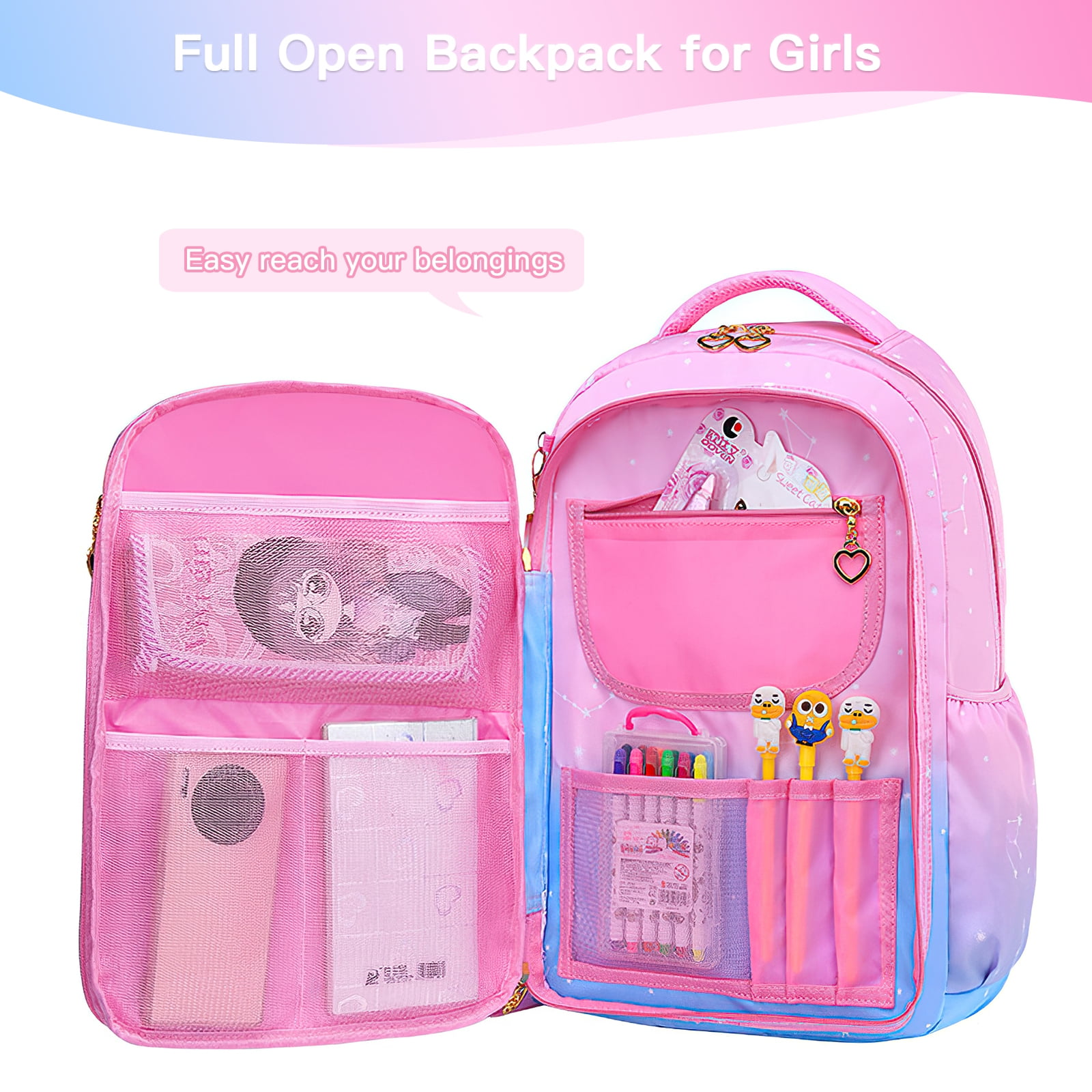 Kadyn 16" Kids Backpacks,Waterproof Princess School Bag for Girls, Children School Bags with Lunch Bag, Pink Kadyn 16" Kids Backpacks,Waterproof Princess School Bag for Girls, Children School Bags with Lunch Bag, Pink
