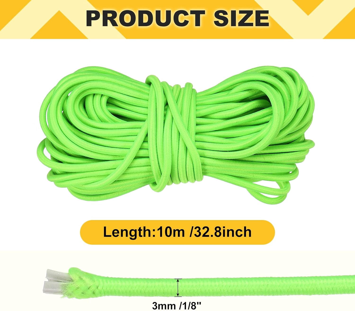 MKEUDQ-Elastic Bungee Cord, 1/8" x 32' Heavy Duty Polyester Bungee Shock Cords Kayak Stretch String Rope for Kayak Strap Tarp Tie Boating Tent Camping DIY Craft, Fluorescent Green